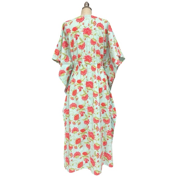 Mahogany Mint Floral Kaftan Maxi Dress One Size - Picture 5 of 13